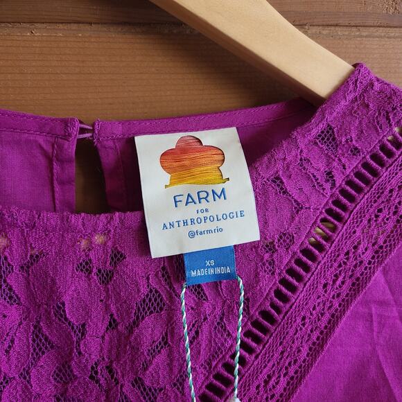 Anthropologie Farm Rio Kelsie Peasant Blouse NWT XS Puff Sleeve Lace Bib Boho - Picture 4 of 5